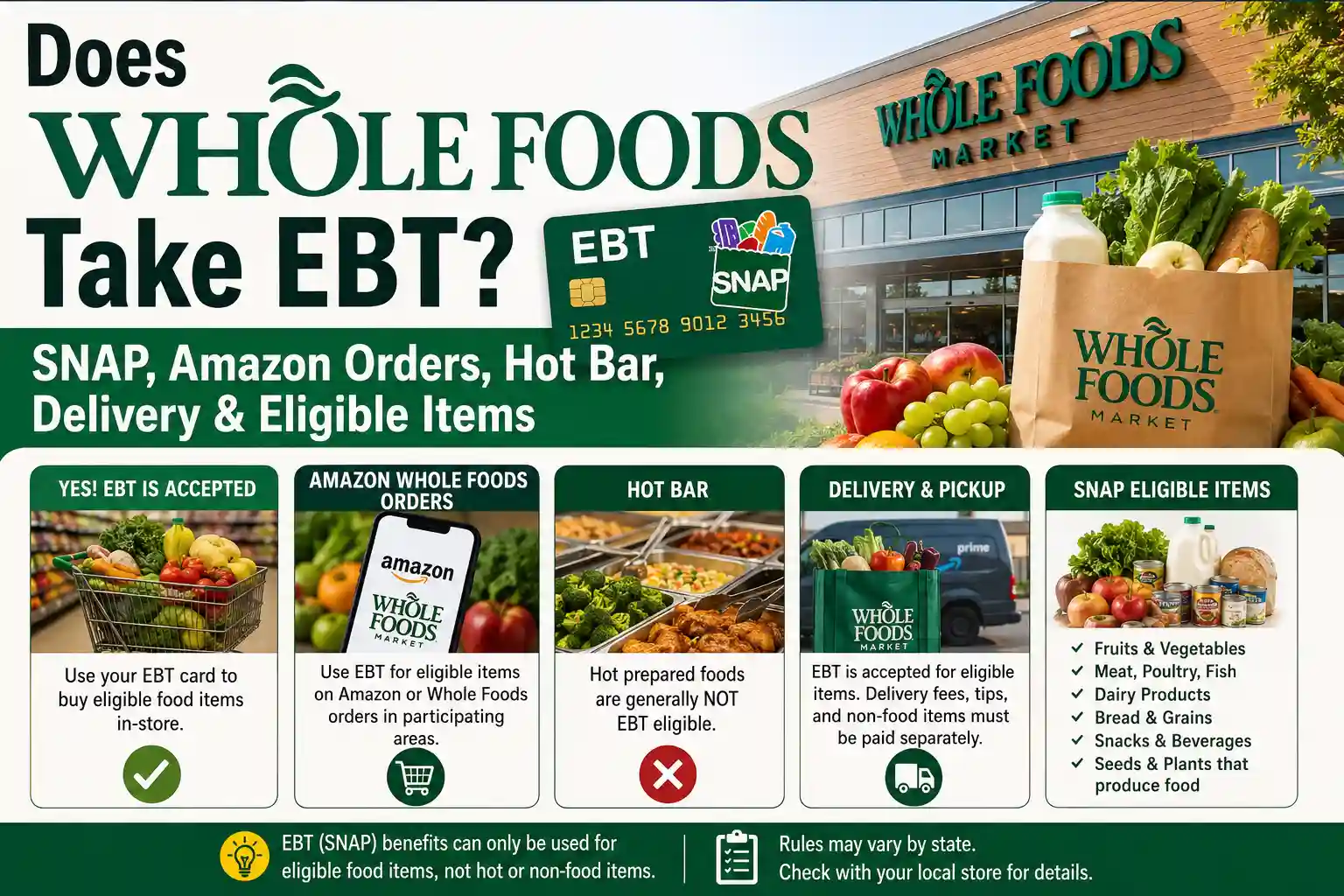 Does Whole Foods Take EBT SNAP, Amazon Orders, Hot Bar, Delivery & Eligible Items